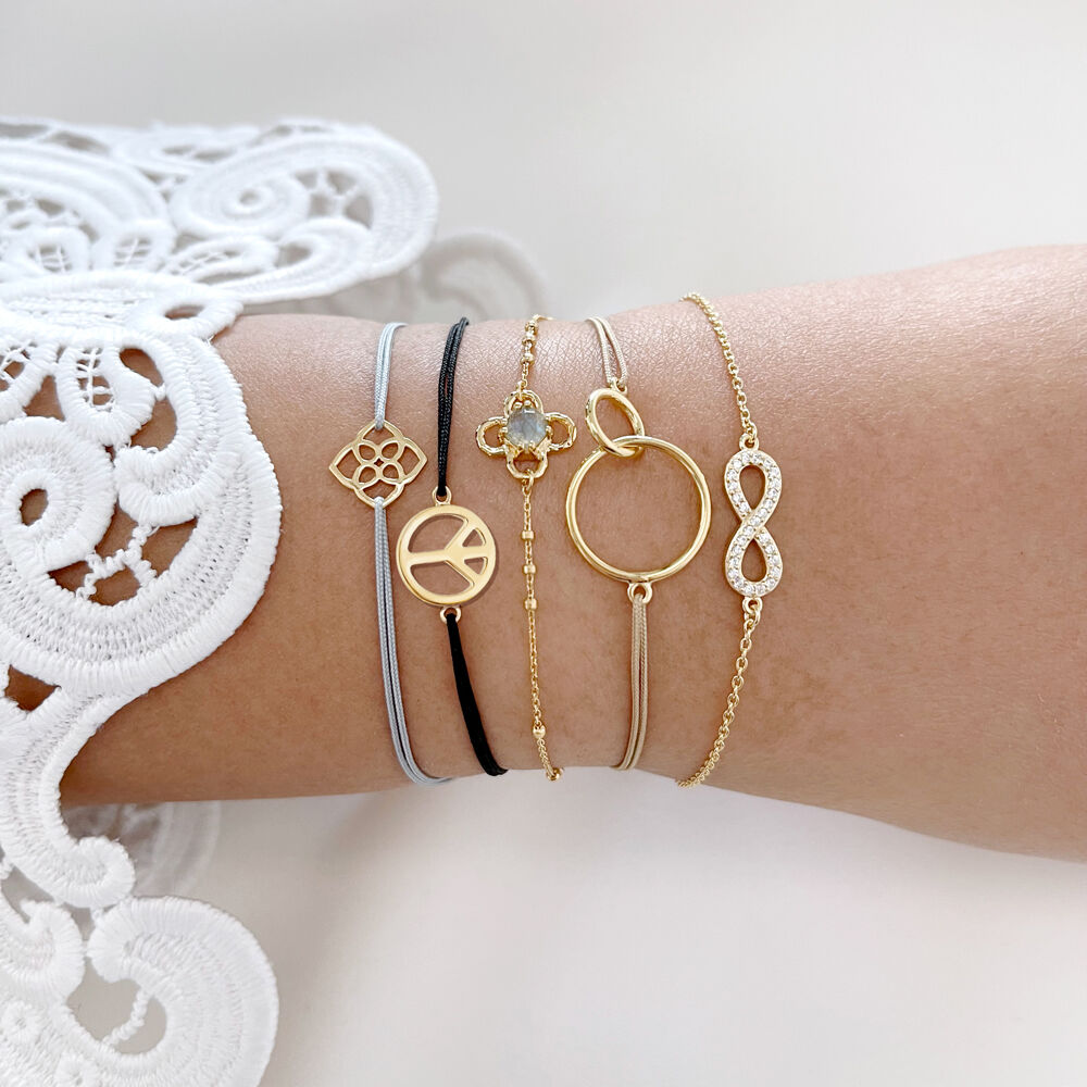 Gl�cksarmband PEACE, 18 K Rosegold vegoldet, Grau 