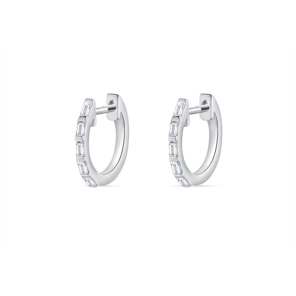 Creolen mit Baguette Diamanten, 14 Karat Wei�gold