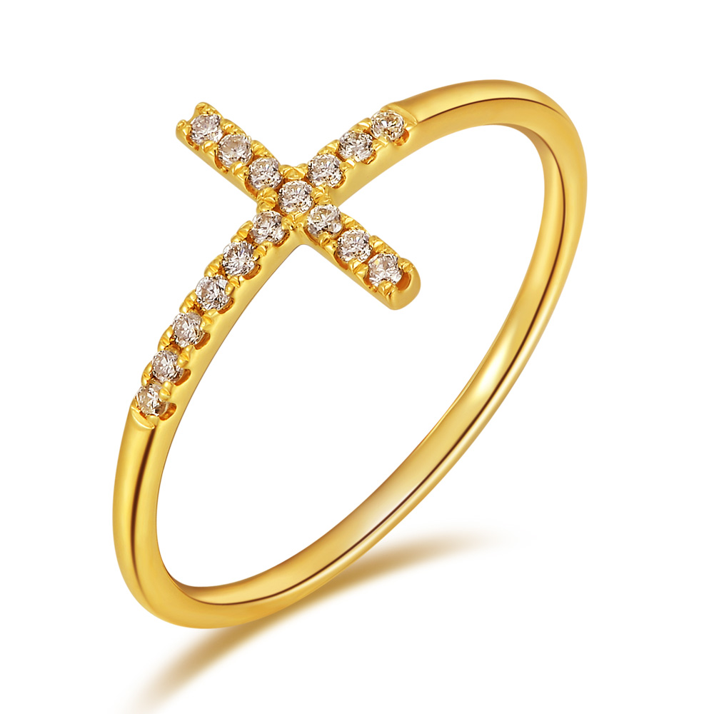 Ring Kreuz mit Diamanten, 18 Karat Gelbgold