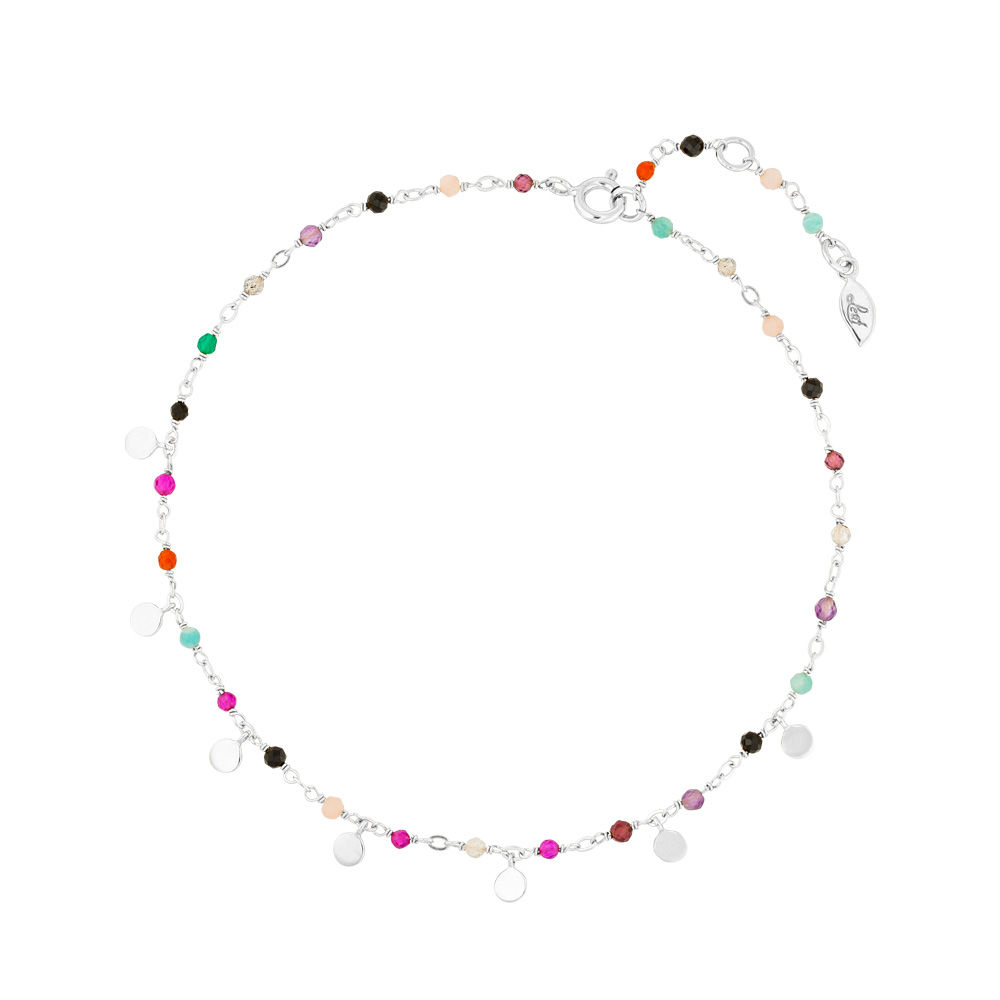 Fu�kette Rainbow, 925 Sterlingsilber, Multi Gems