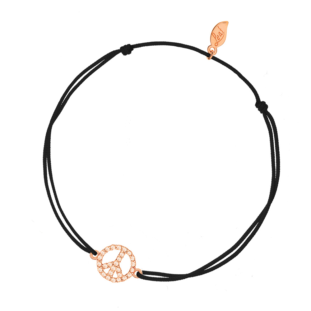 Gl�cksarmband PEACE mit Zirkonia, 18 K Rosegold vegoldet, Schwarz
