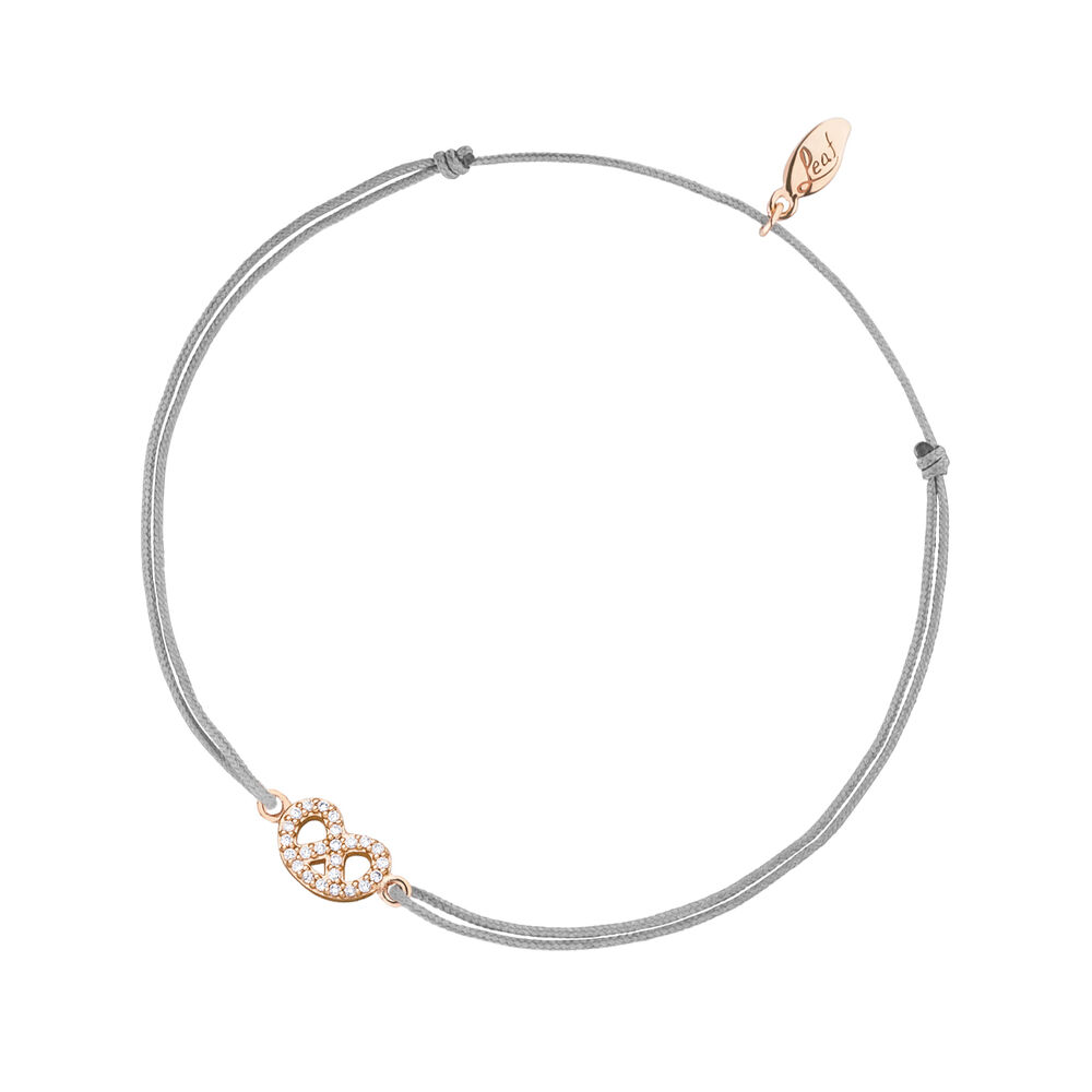 Gl�cksb�ndchen Brezn mit Zirkonia, 18 K Rosegold vergoldet, Grau