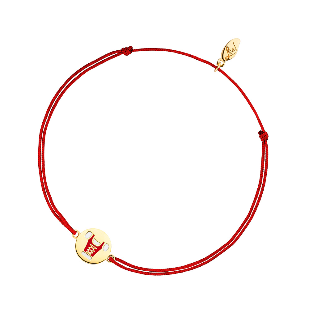 Gl�cksb�ndchen Dirndl, 18 K Gelbgold vergoldet, Rot