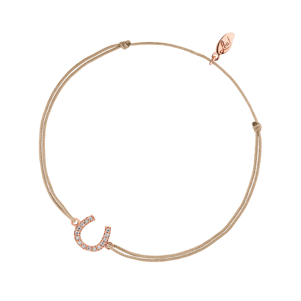 Gl�cksb�ndchen Hufeisen, 18 K Rosegold vergoldet, Beige