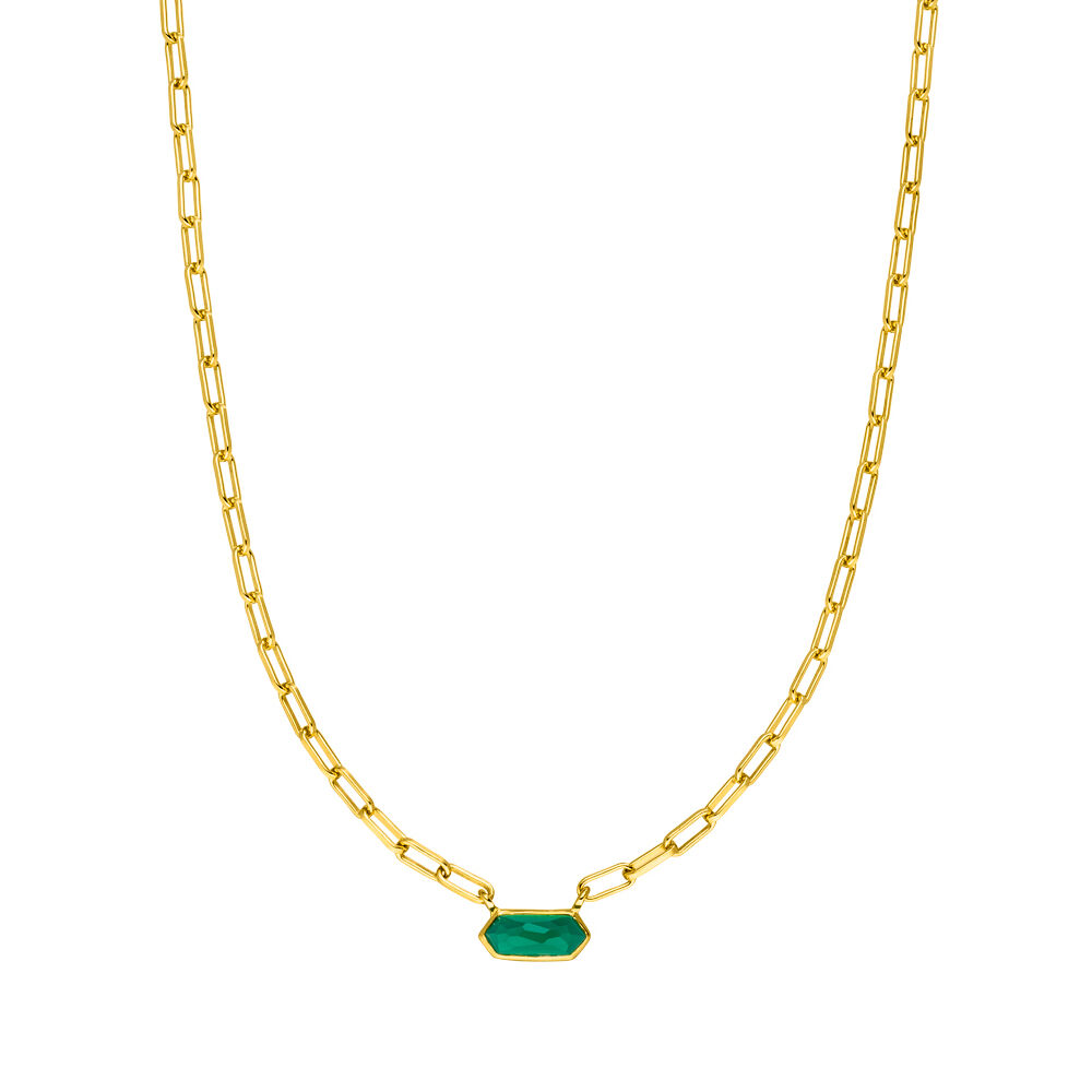 Halskette CUBE, Gr�ner Achat, 18 Karat Gelbgold