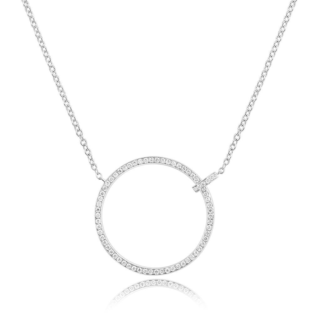 Halskette Circle Gro� mit Diamanten, 18 Karat Wei�gold