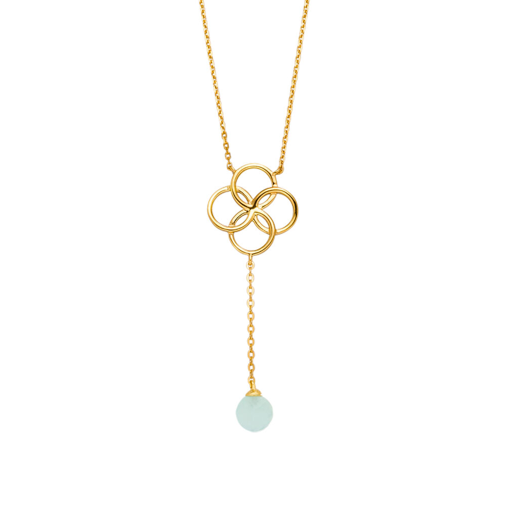 Halskette Clover Charm, Aqua Chalzedon, 18 Karat Gelbgold vergoldet