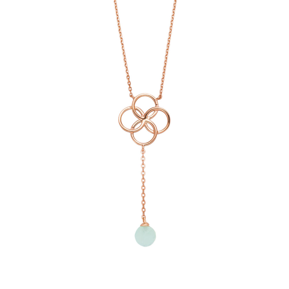 Halskette Clover Charm, Aqua Chalzedon, 18 Karat Rosegold vergoldet