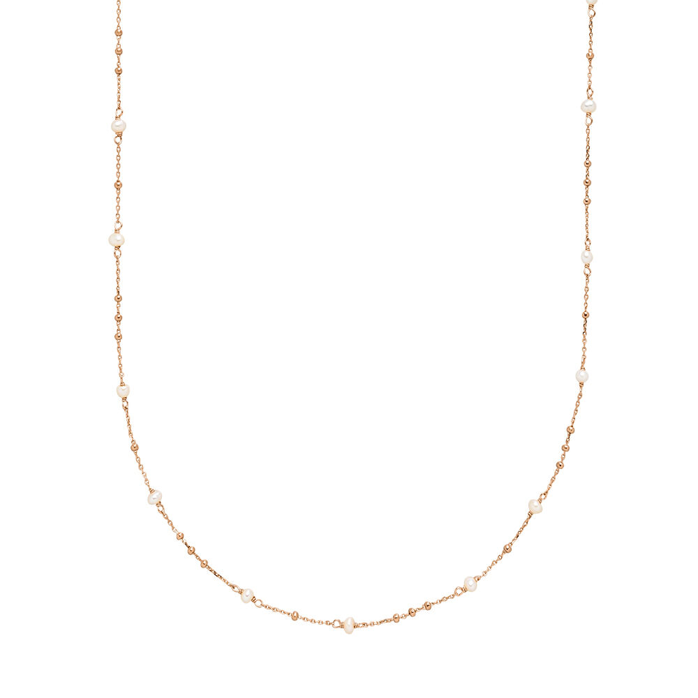Halskette Flying Gems, Perle, 90cm, 18 Karat Rosegold vergoldet