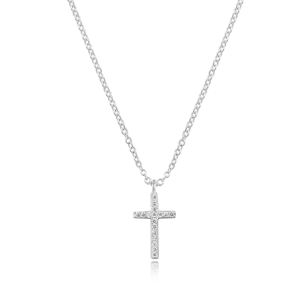Halskette Kreuz mit Diamanten, 18 Karat Wei�gold