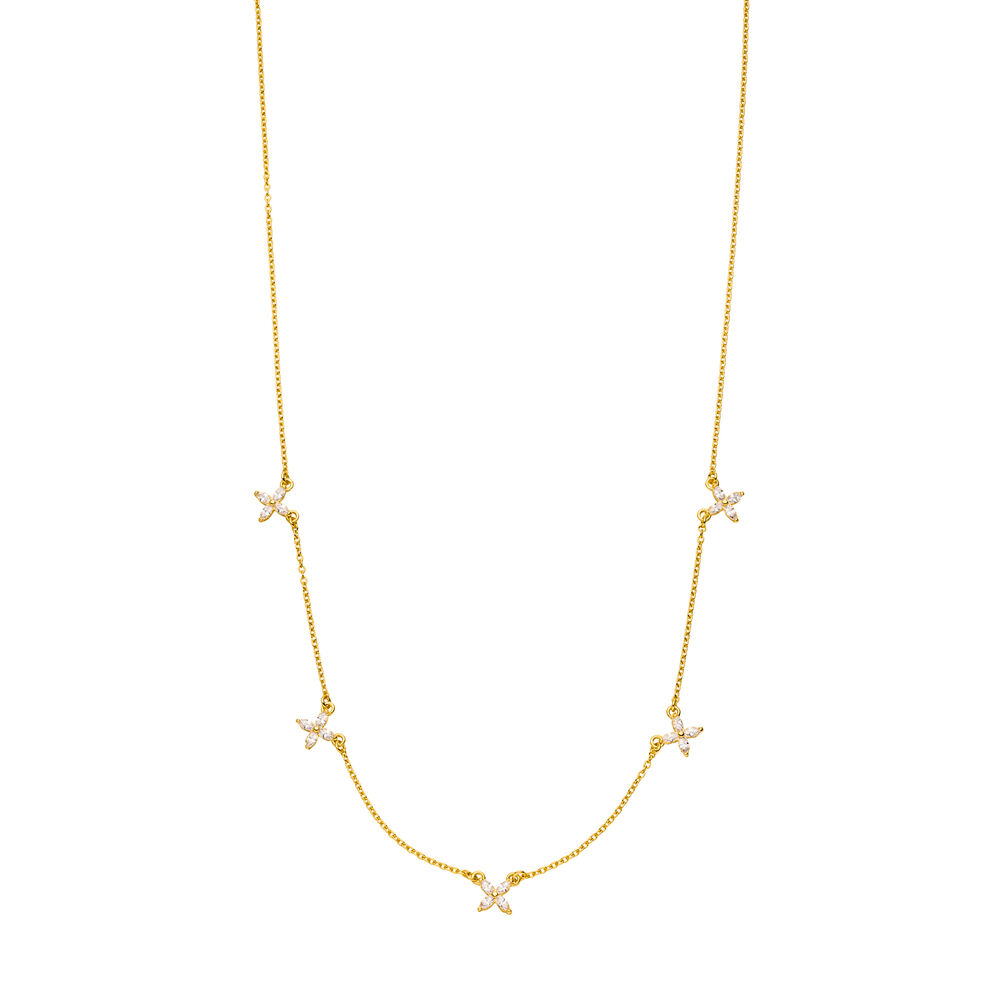 Halskette Leaf Flower Charms, 18 Karat Gelbgold vergoldet