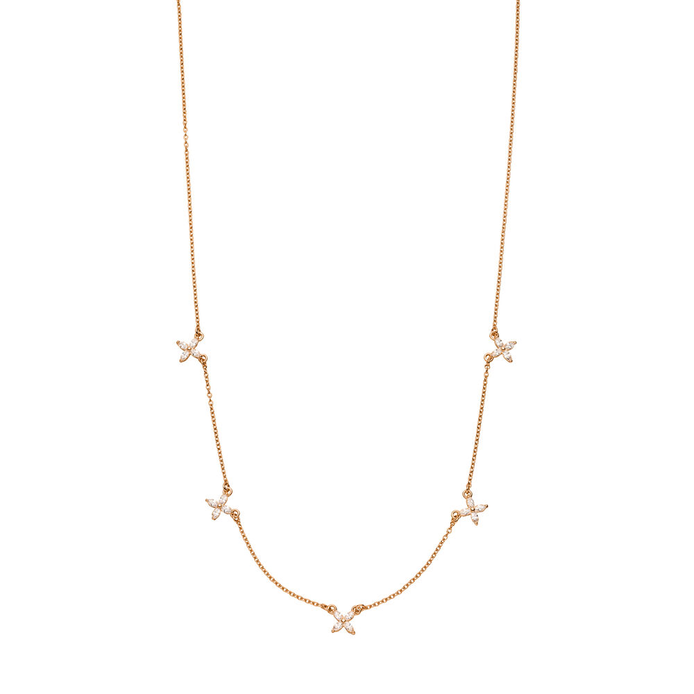 Halskette Leaf Flower Charms, 18 Karat Rosegold vergoldet