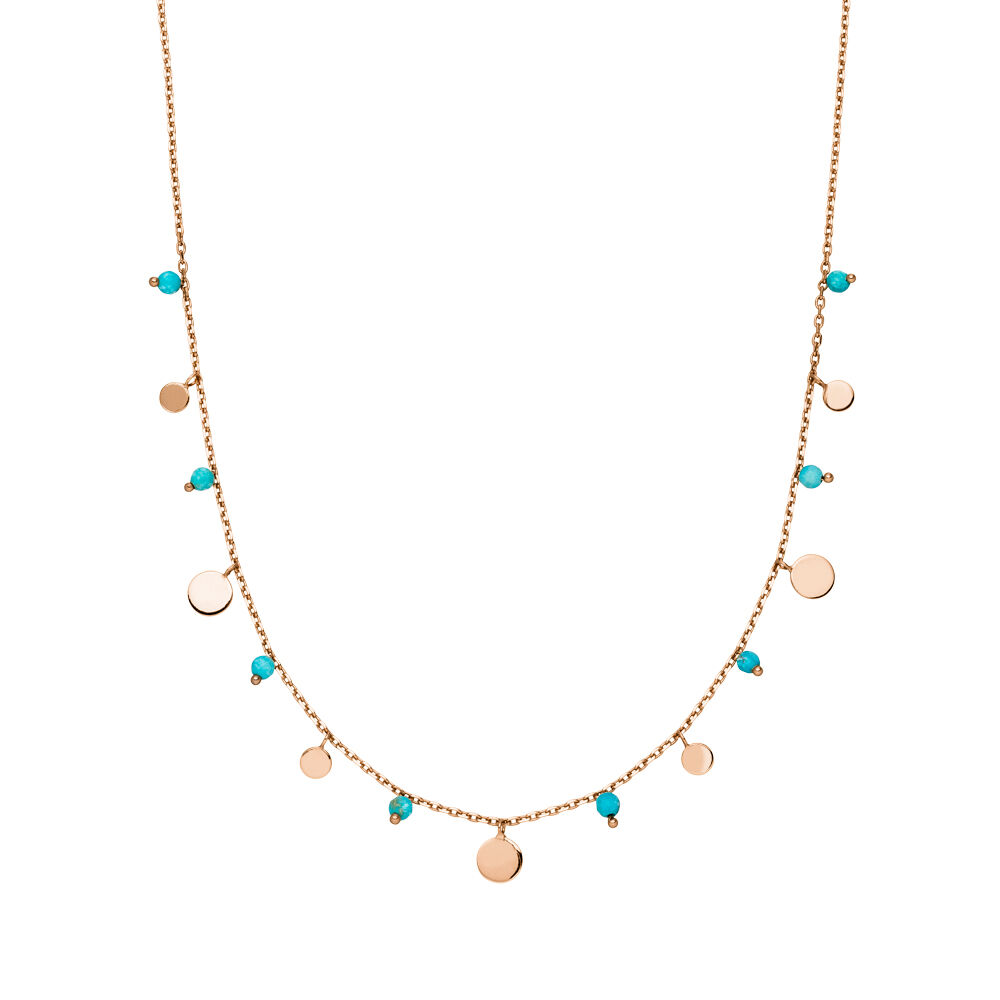 Halskette Platelet T�rkis, 18 Karat Rosegold vergoldet