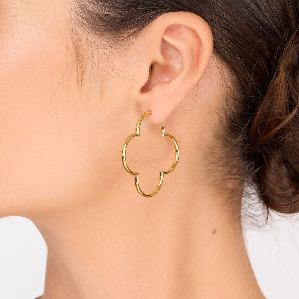 Creole Kleeblatt, 40mm, 14 Karat Gelbgold 