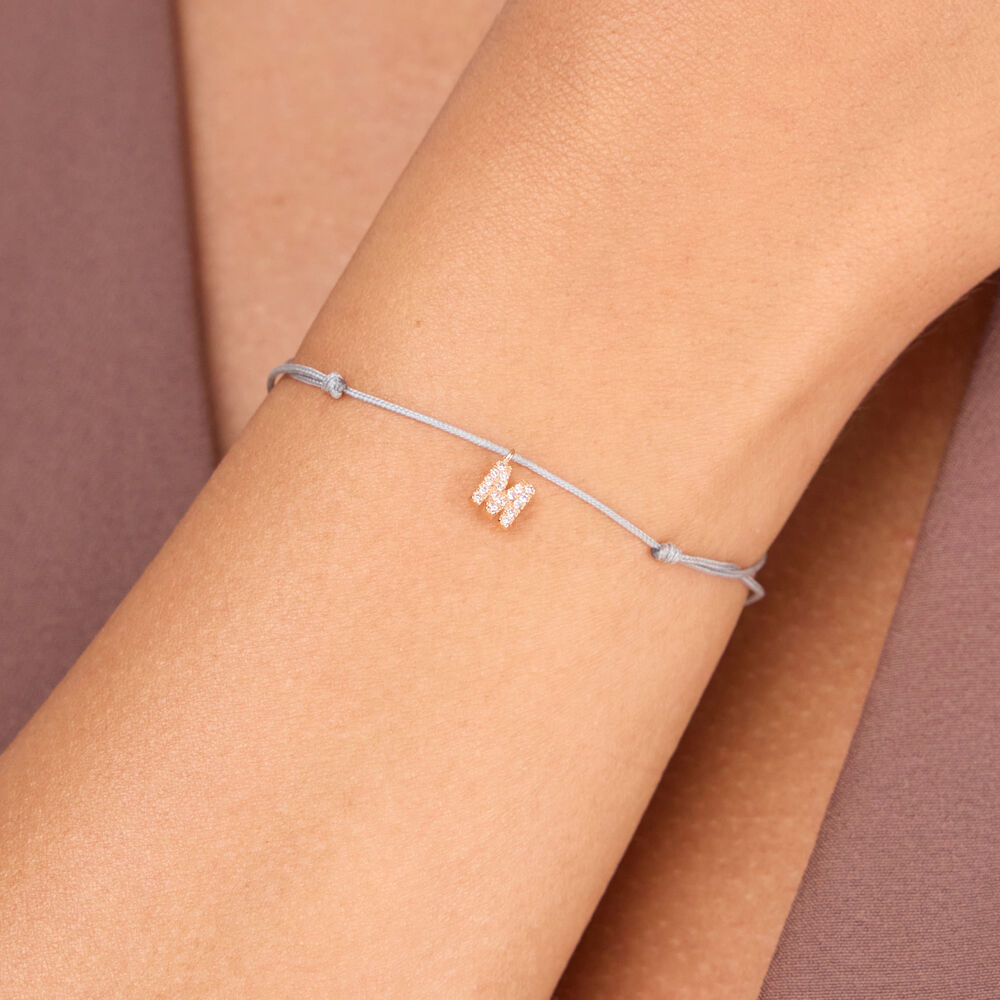 Freundschaftsarmband mit Letter Charm, 14 Karat Rosegold mit Diamanten 