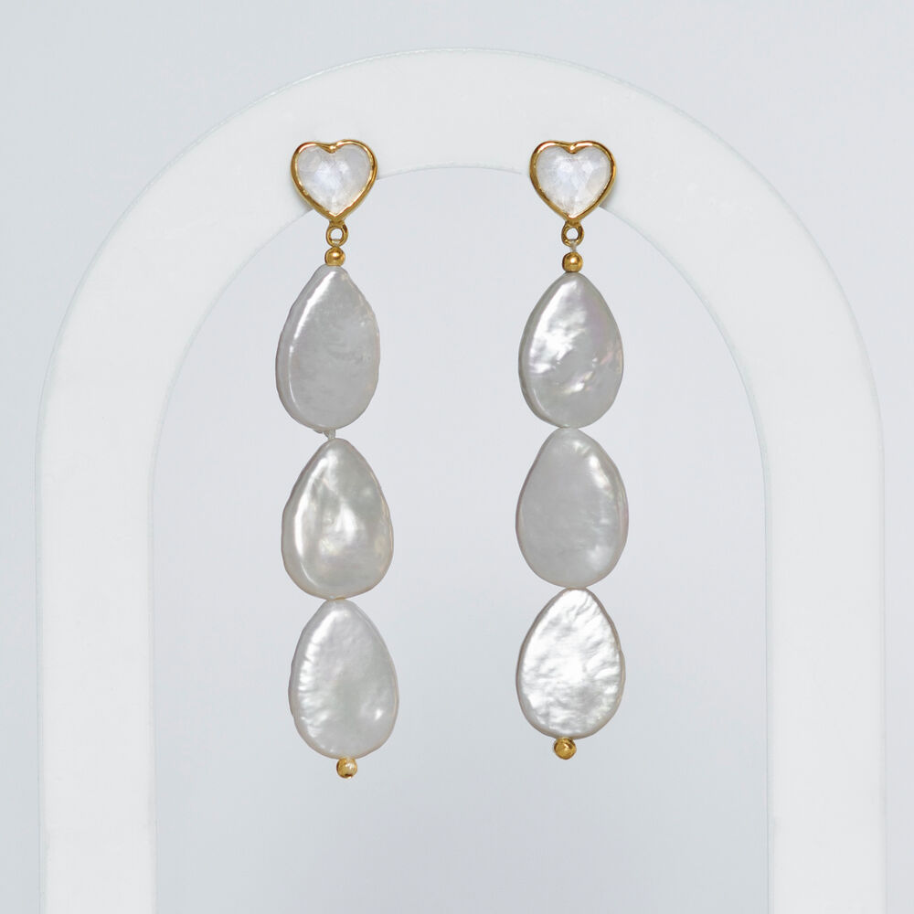 Ohrstecker VALENTINE PEARLS, lang, 18 Karat Gelbgold vergoldet 