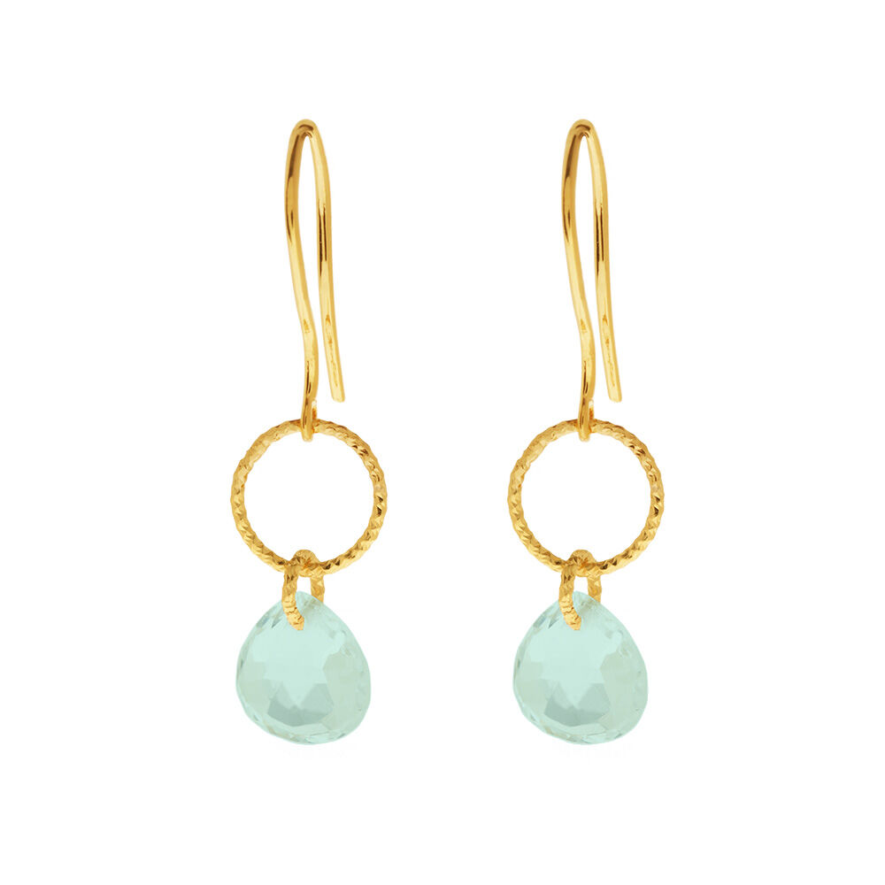 Ohrh�nger Heart Stone, 18 K Gelbgold vergoldet, Aqua Chalzedon