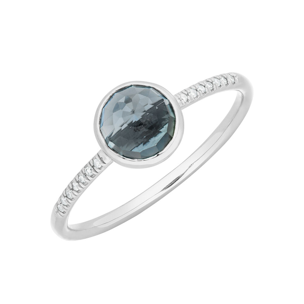Ring Blue Topas mit Diamanten, 14 Karat Wei�gold