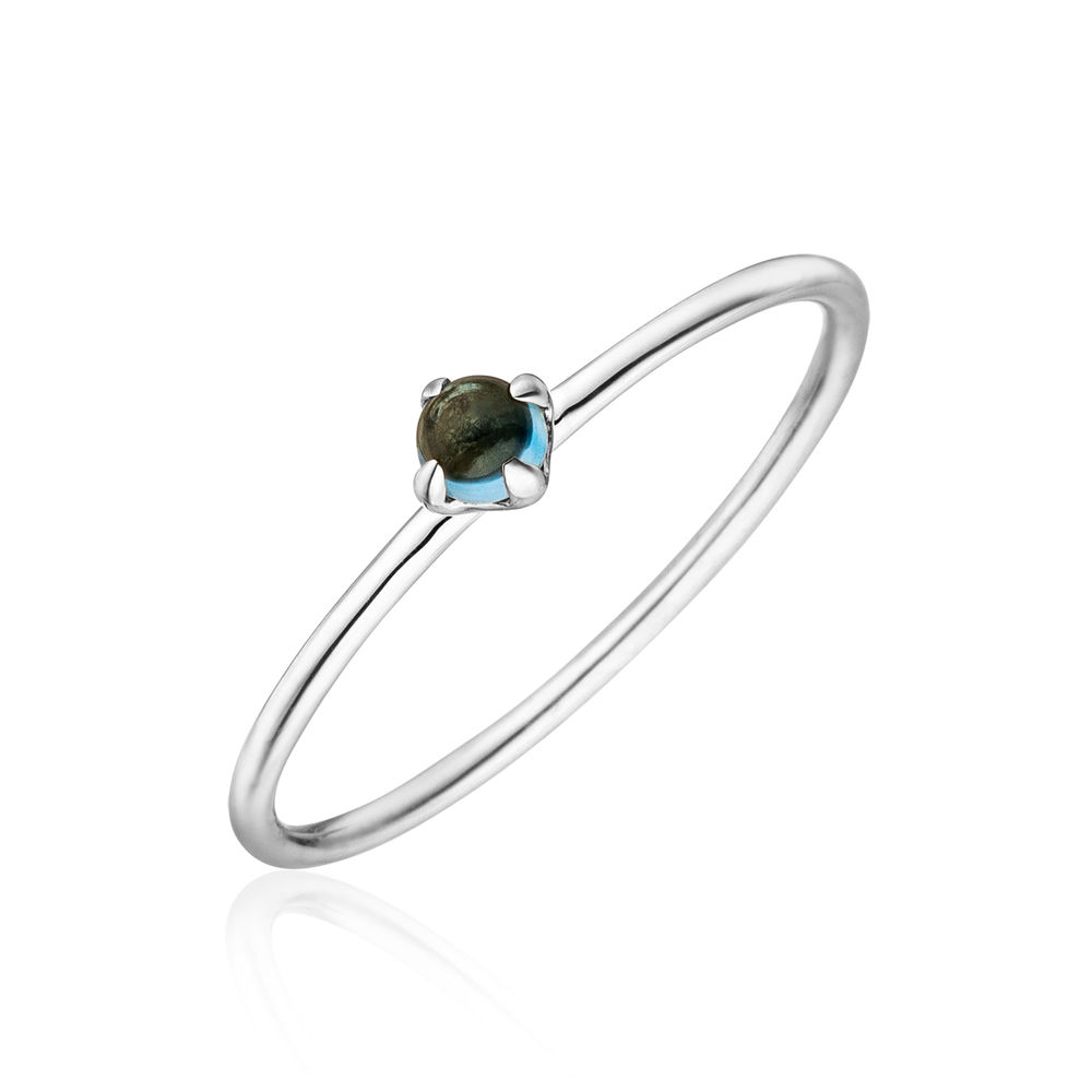 Ring Cabochon, 14 Karat Wei�gold, Blauer Topas