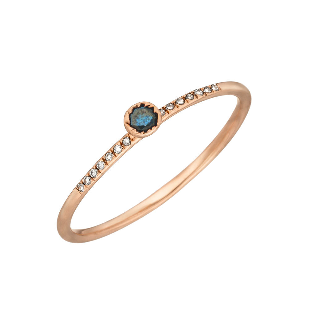 Ring Petite, Blue Diamond, 14 Karat Rosegold