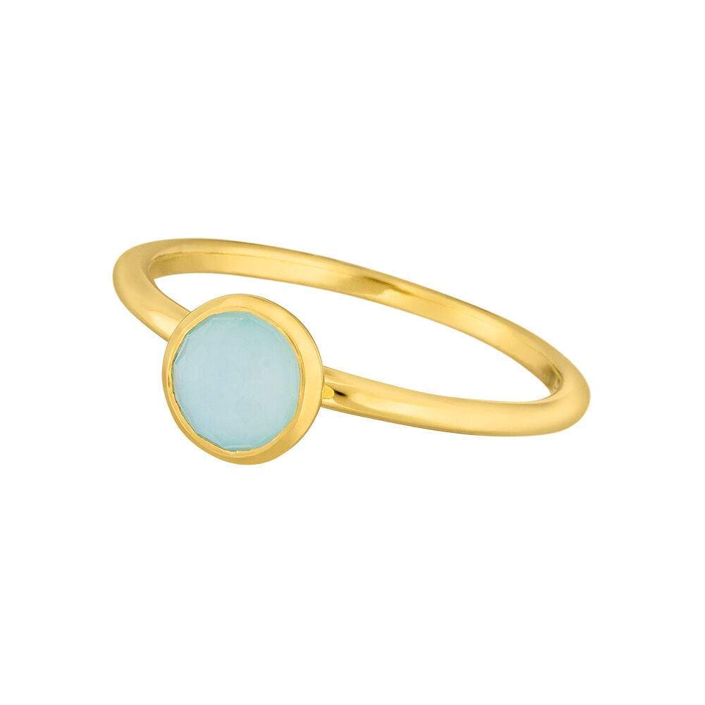 Stacking Ring, Aqua Chalzedon, 6mm, 18 K Gelbgold vergoldet