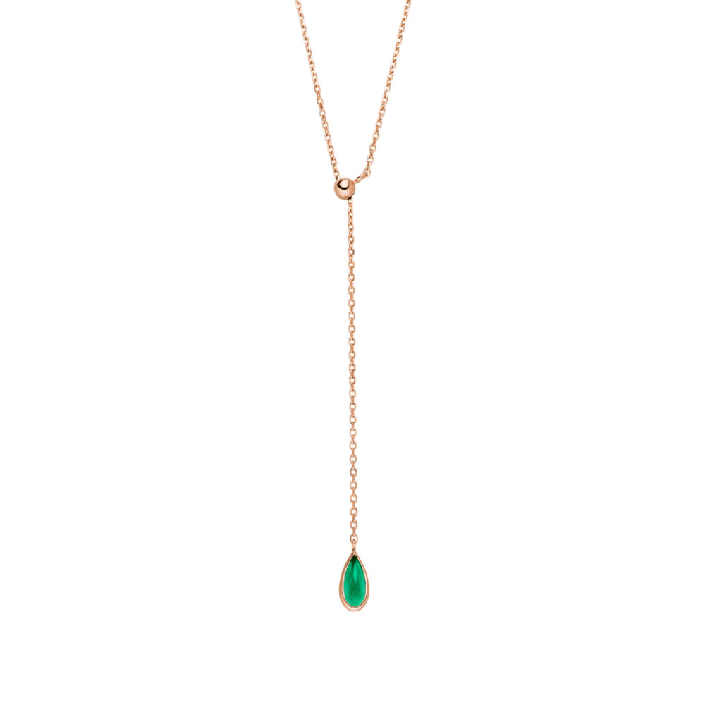Y-Halskette Gem Drop, Gr�ner Achat, 18 Karat Rosegold vergoldet