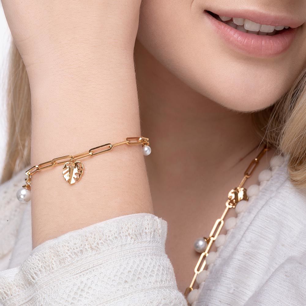 Armkette Monstera Leaf, 18 K Gelbgold vergoldet 