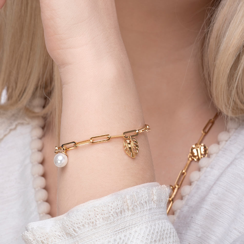 Armkette Monstera Leaf, 18 K Gelbgold vergoldet 