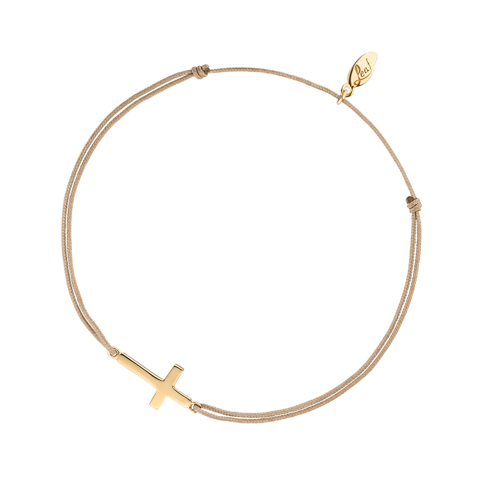 Gl�cksb�ndchen Kreuz, 18 K Gelbgold vergoldet, Beige 