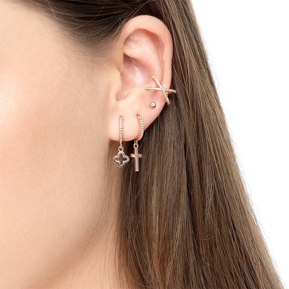 Single Creole CROSS/Zirkonia, 18 K Rosegold vergoldet 