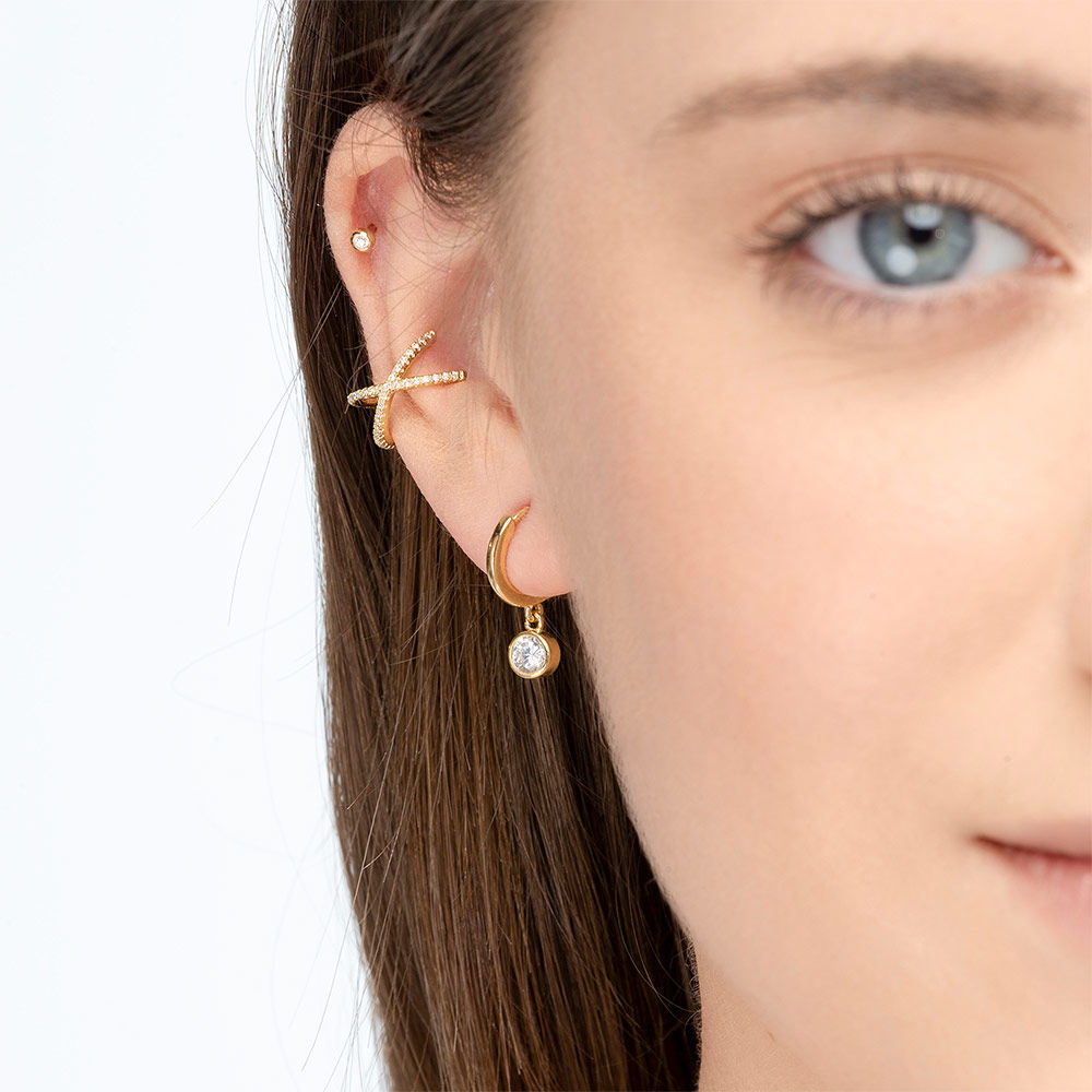 Earcuff Cross CZ, 18 K Gelbgold vergoldet 