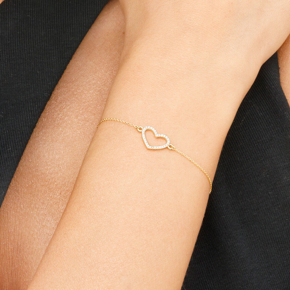 Armkette Heart mit Diamanten, 18 Karat Gelbgold 