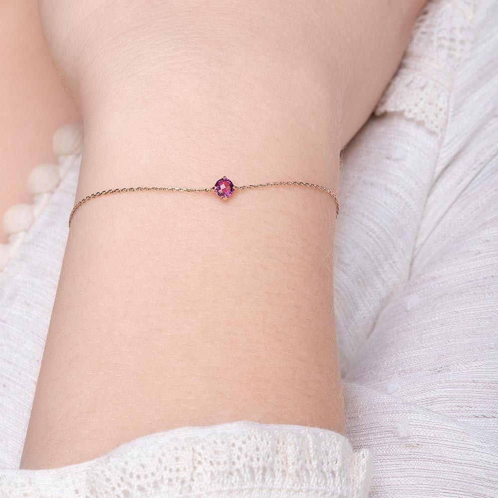 Armkette Cabochon, Rhodolite, 14 Karat Rosegold 