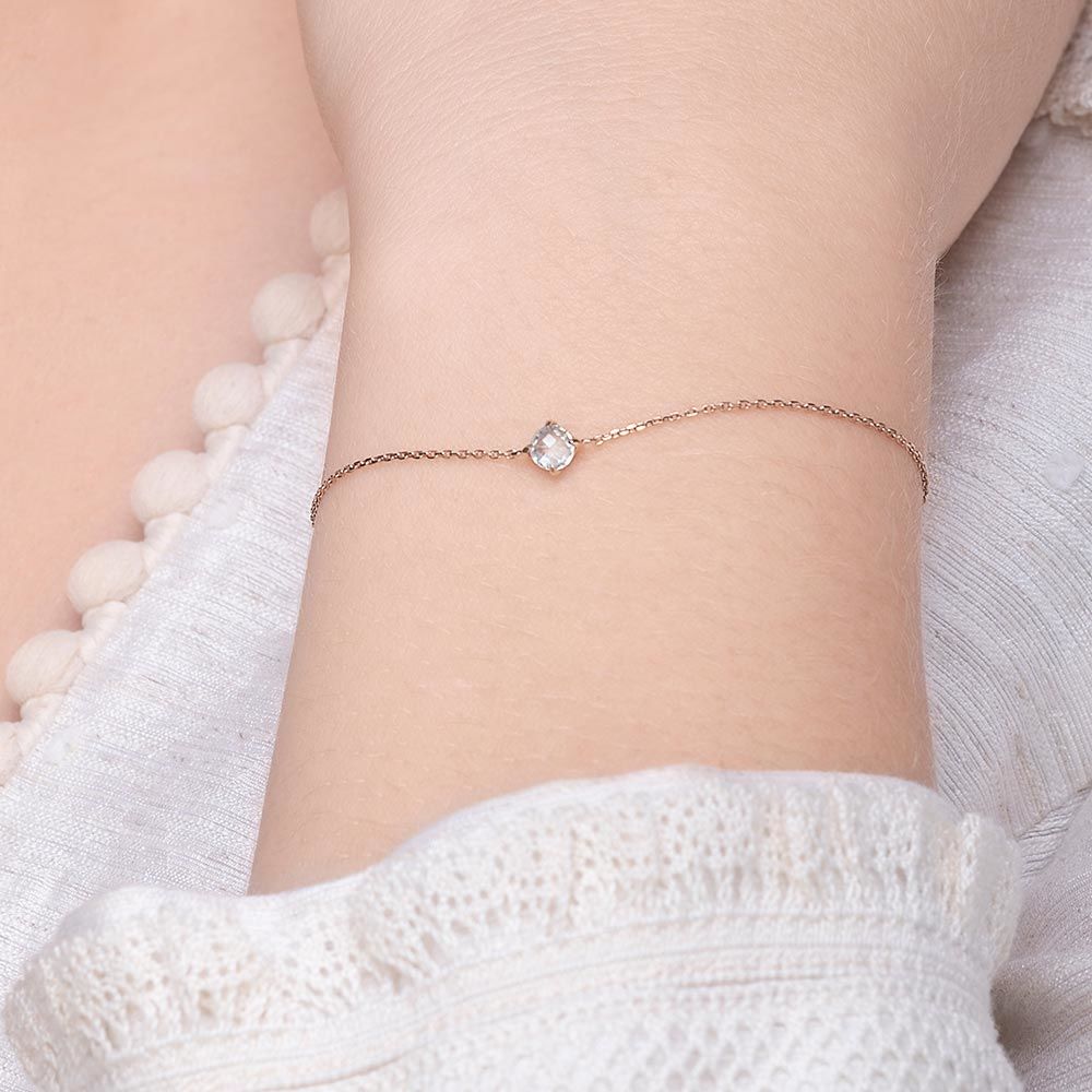 Armkette Cabochon, Labradorite, 14 Karat Rosegold 