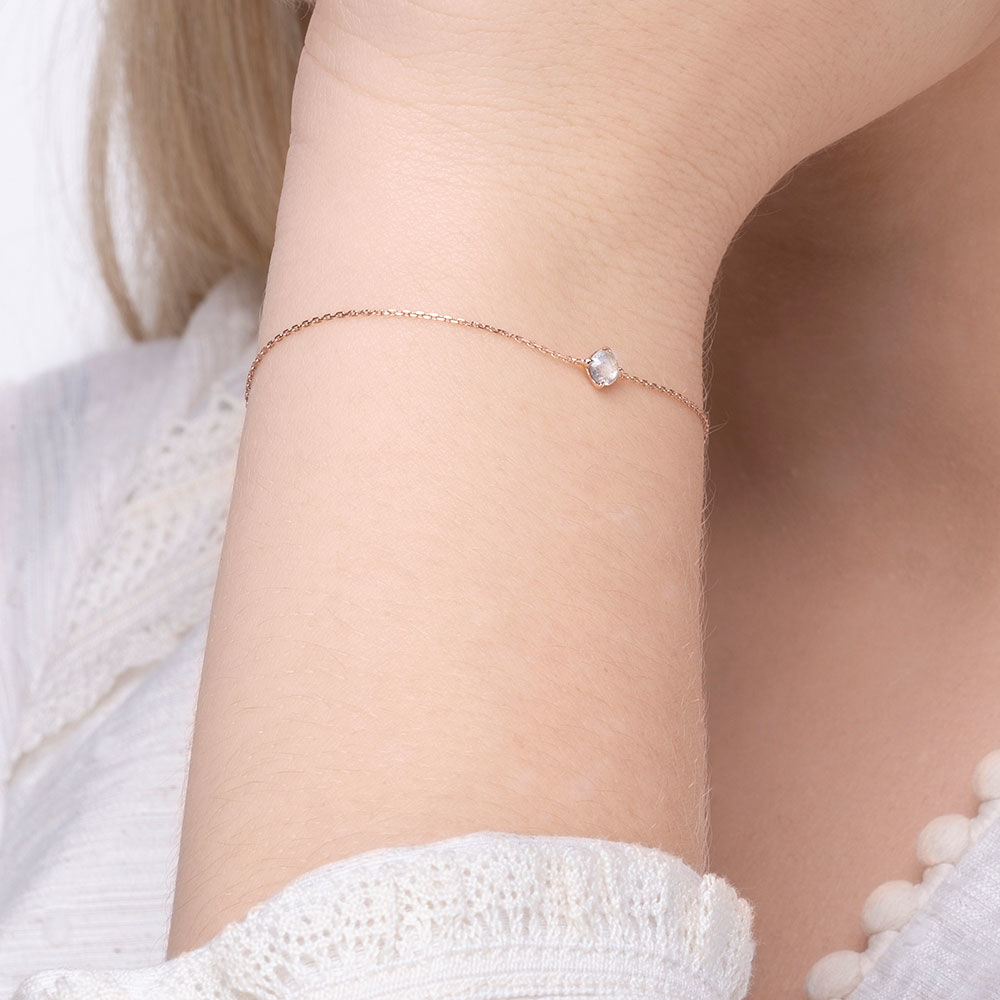 Armkette Cabochon, Labradorite, 14 Karat Rosegold 