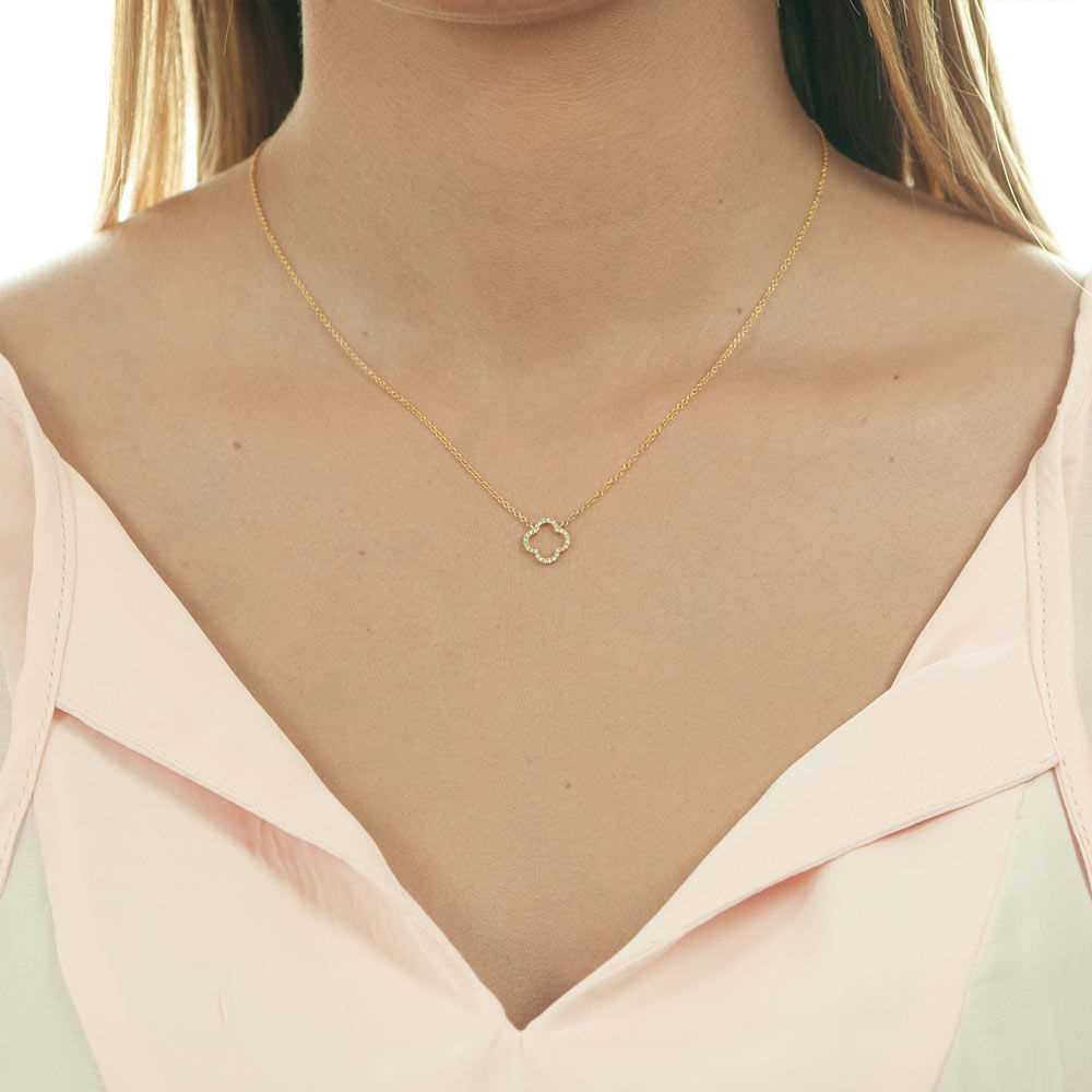 Halskette Clover mit Diamanten, 18 Karat Gelbgold 