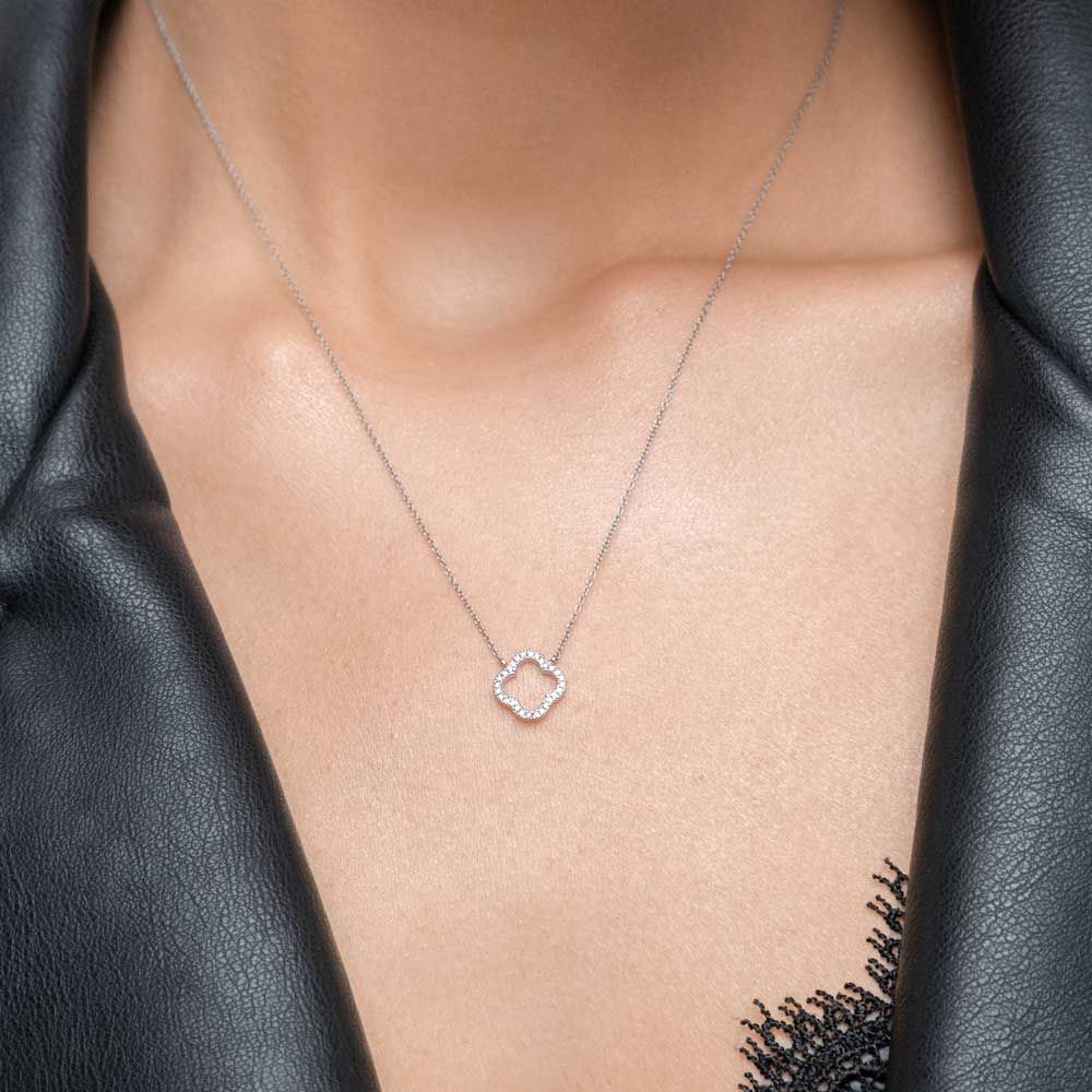 Halskette Clover mit Diamanten, 18 Karat Wei�gold 