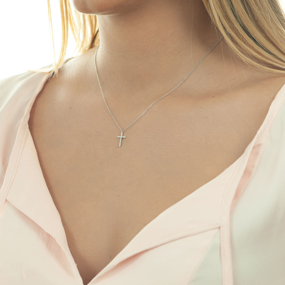 Halskette Kreuz mit Diamanten, 18 Karat Wei�gold 