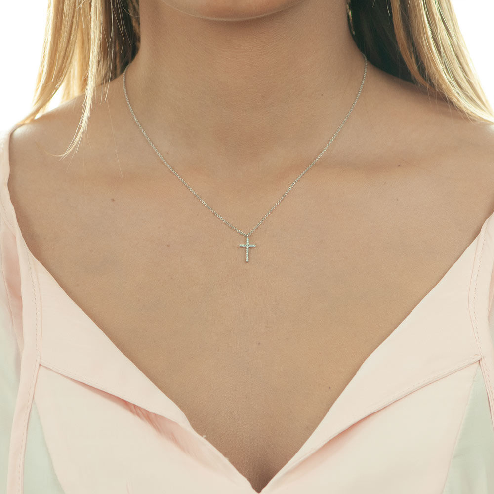 Halskette Kreuz mit Diamanten, 18 Karat Wei�gold 