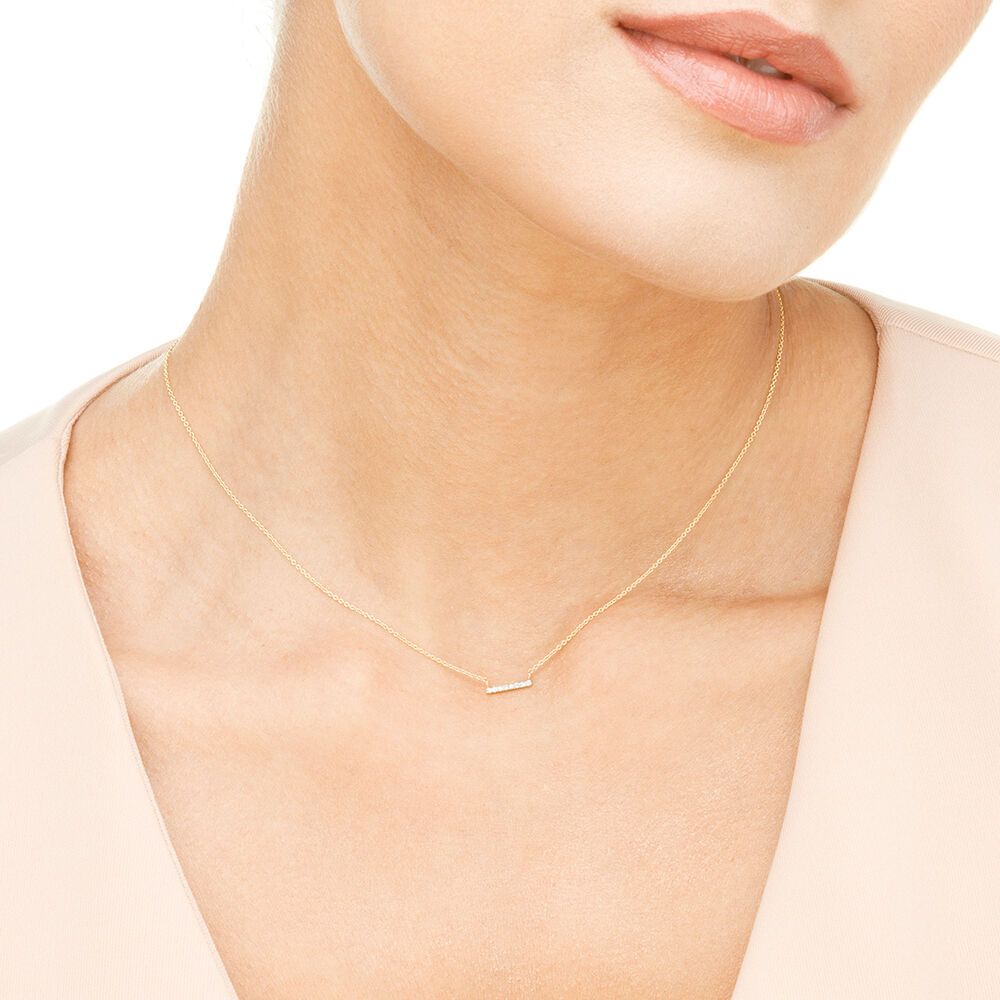 Halskette Horizontal Bar, Diamant, 14 Karat Gelbgold 
