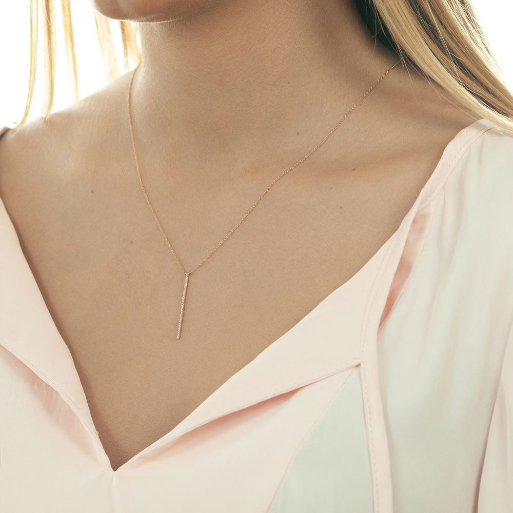 Halskette Bar Diamanten, 18 Karat Rosegold 