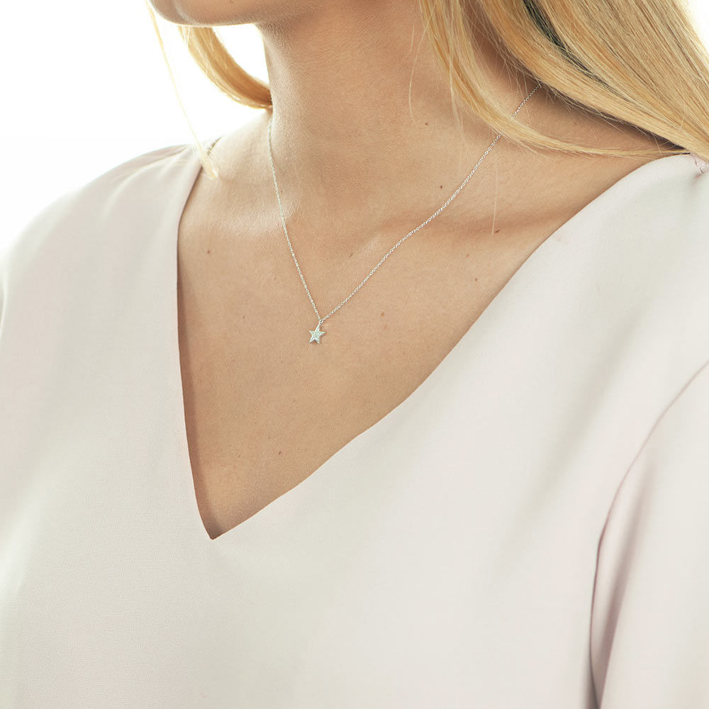 Halskette Stern mit Diamanten, 18 Karat Wei�gold 