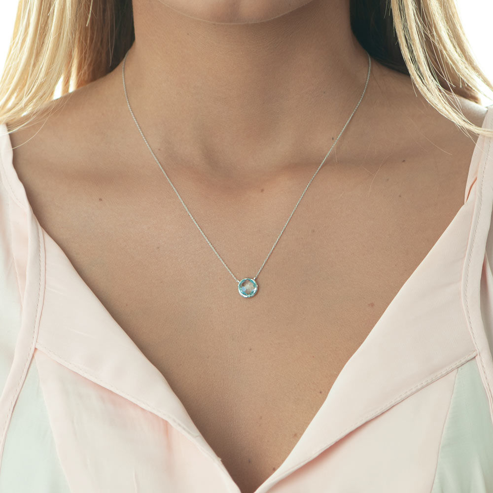 Halskette Blauer Topas, 14 Karat Wei�gold 