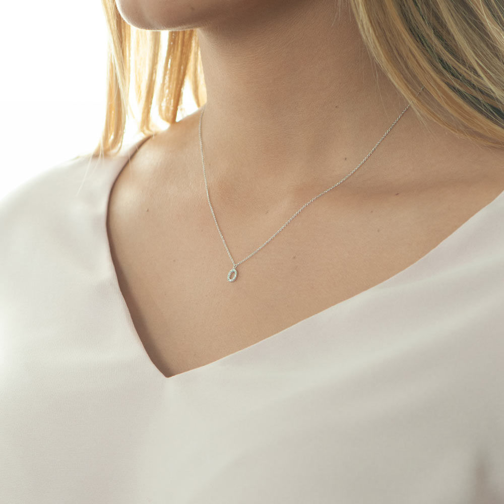 Halskette Letter O, 14 K Wei�gold mit Diamanten 