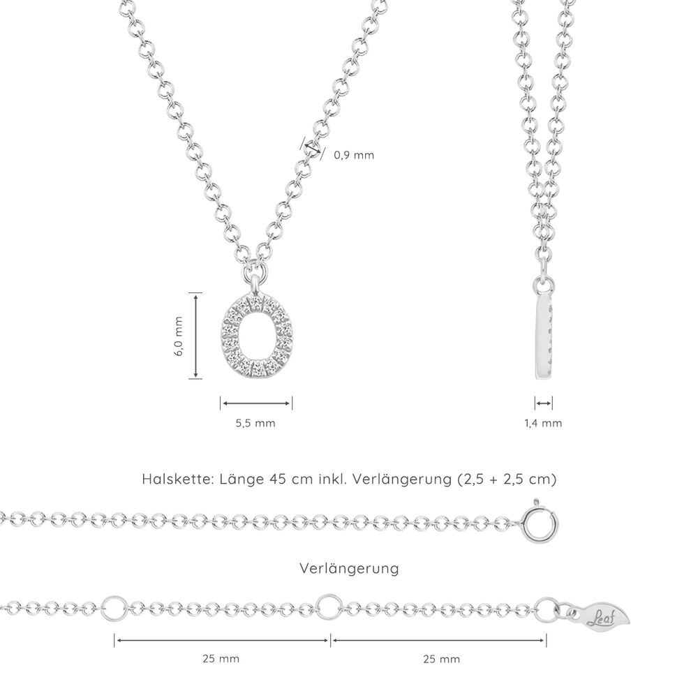 Halskette Letter O, 14 K Wei�gold mit Diamanten 