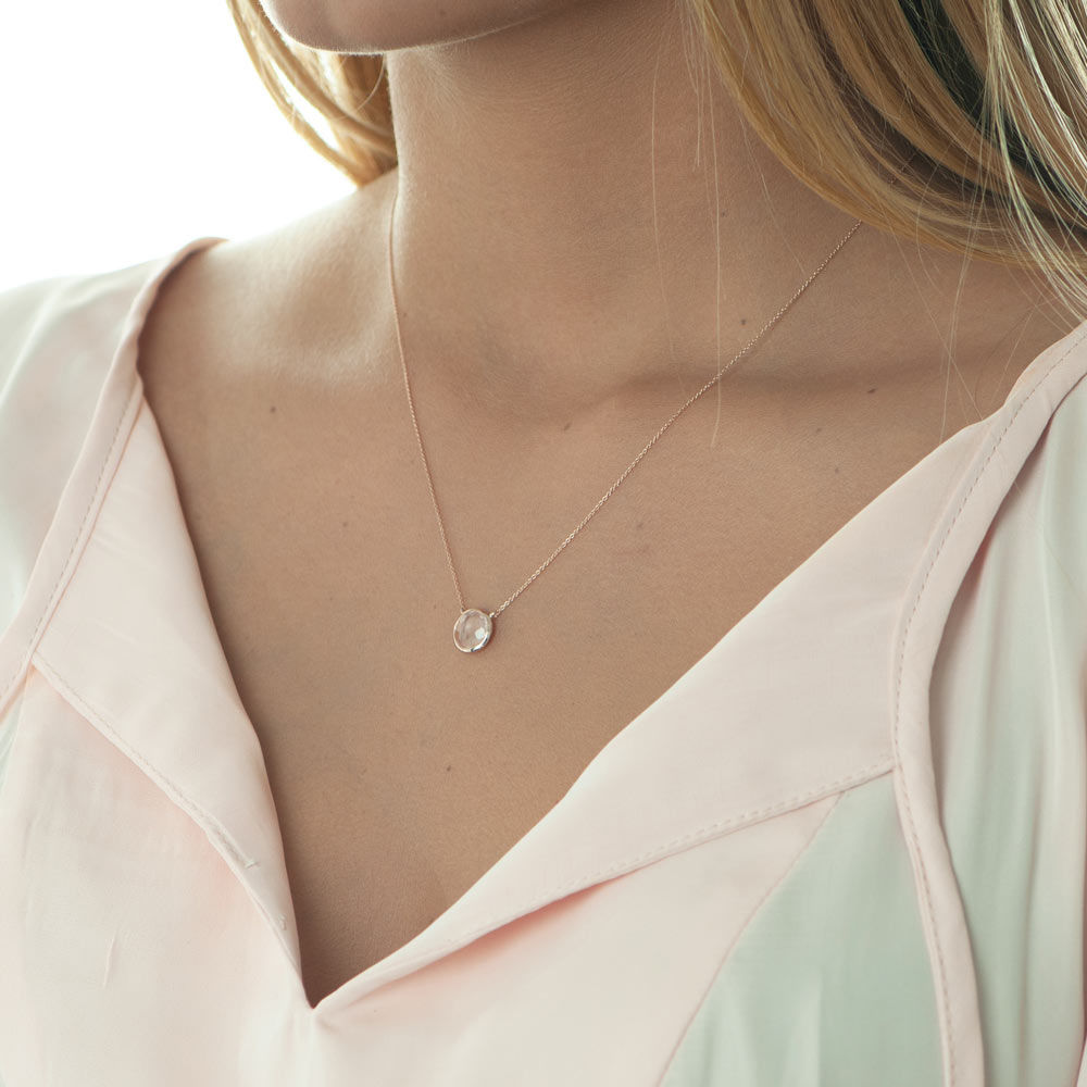 Halskette Rosenquarz, 14 Karat Rosegold 