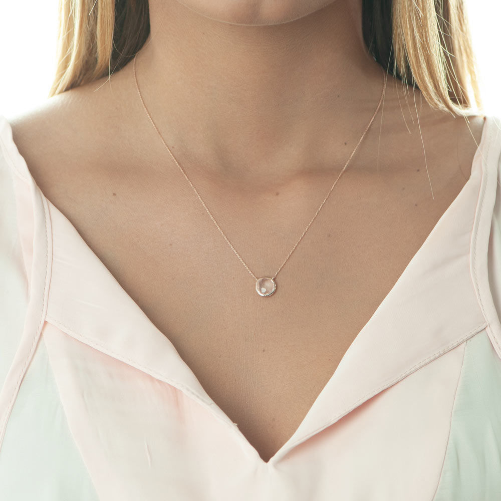 Halskette Rosenquarz, 14 Karat Rosegold 
