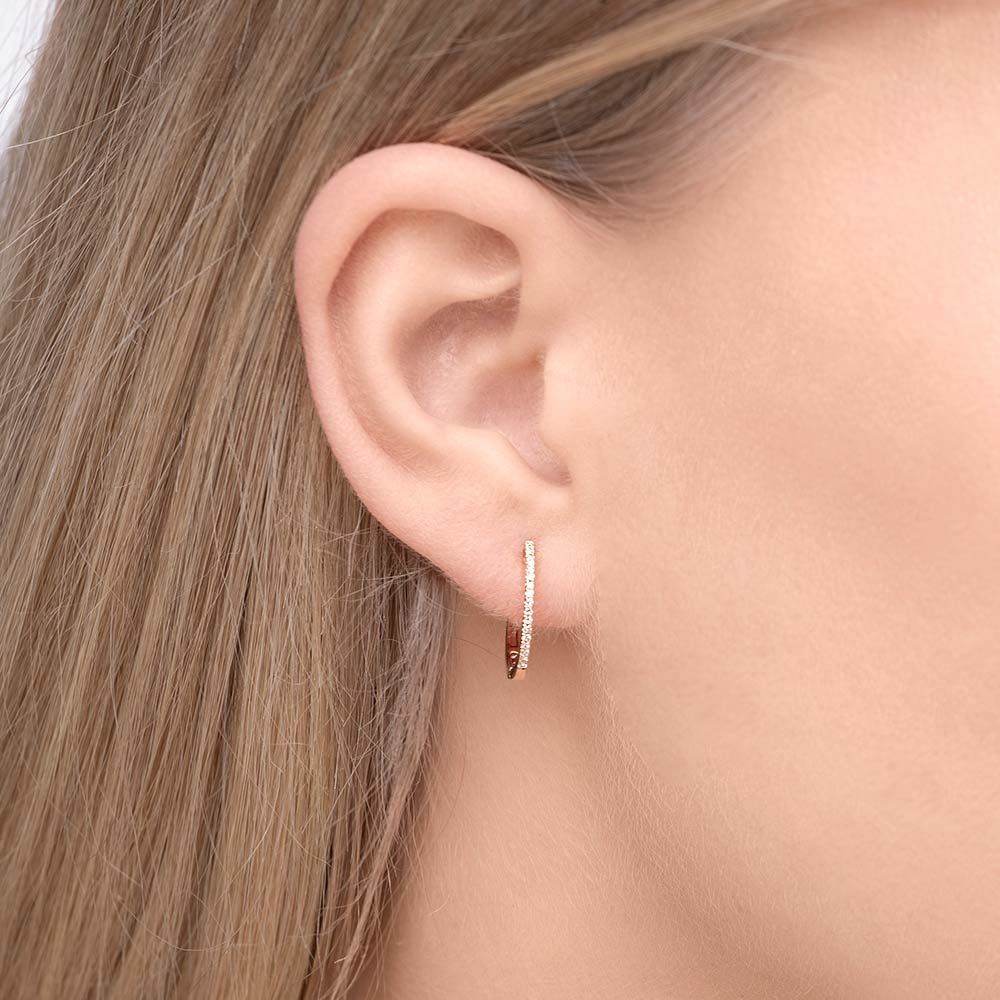 Creole Circle S mit Diamanten, 15mm, 18 Karat Rosegold 