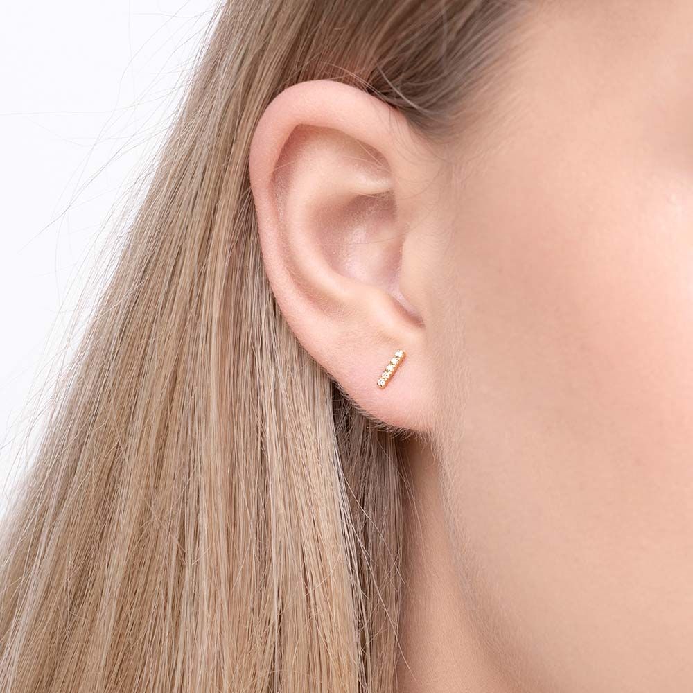 Ohrstecker Bar mit Diamanten, 18 Karat Gelbgold 