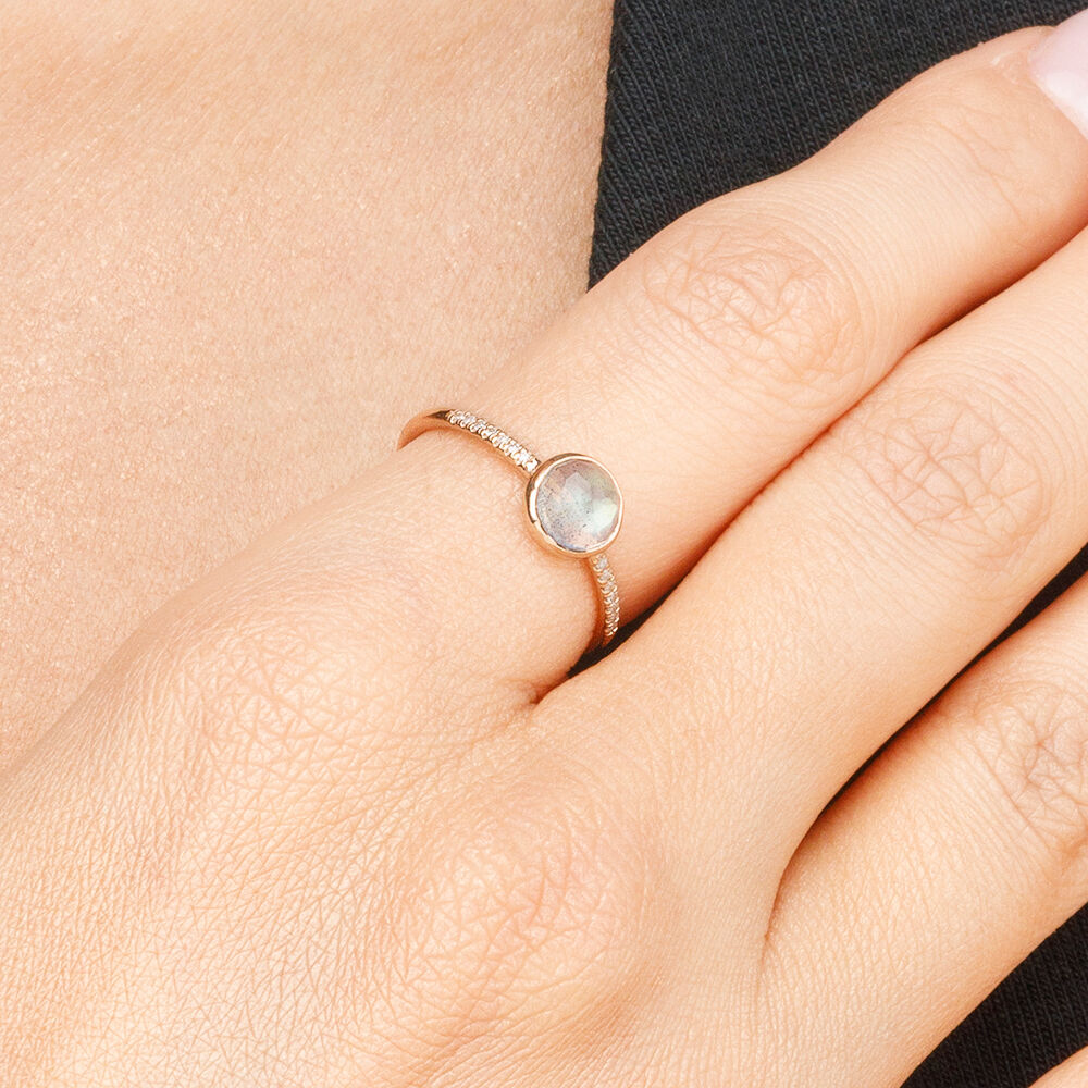Ring Labradorit mit Diamanten, 14 Karat Rosegold 